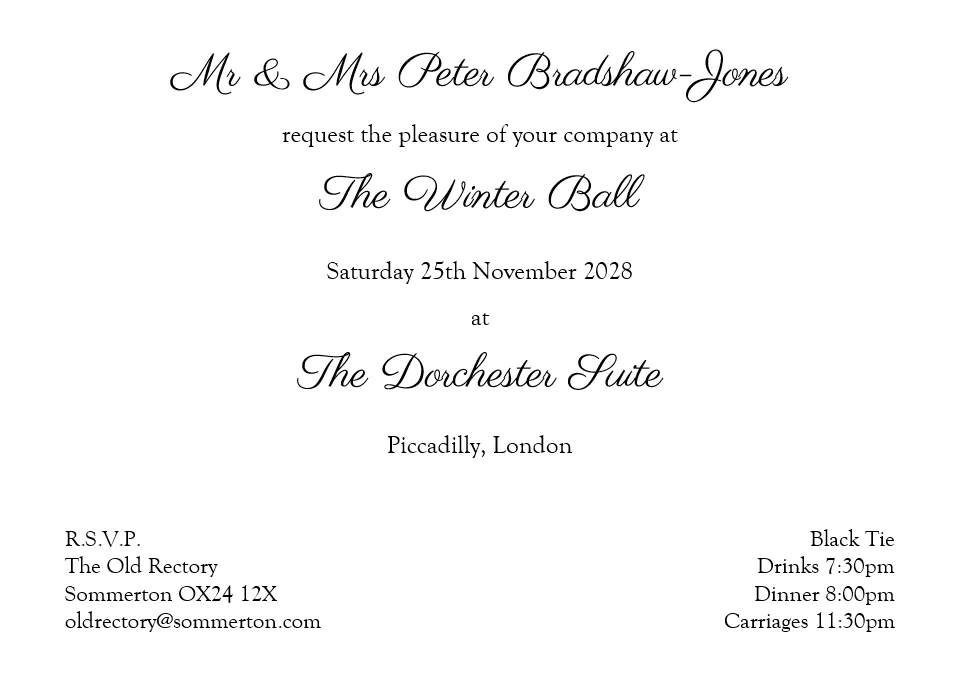 Dorchester - Personalised Luxury A6 Invitation Cards Formal | from Personalsied Stationery
