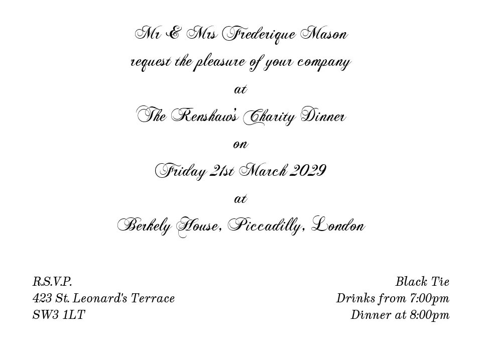 Piccadilly - Personalised Luxury A6 Invitation Cards Formal | from Personalsied Stationery