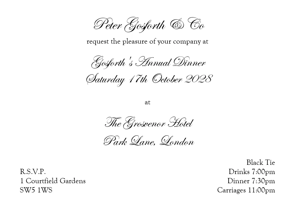 The Grosvenor - Personalised Luxury A6 Invitation Cards Formal | from Personalsied Stationery
